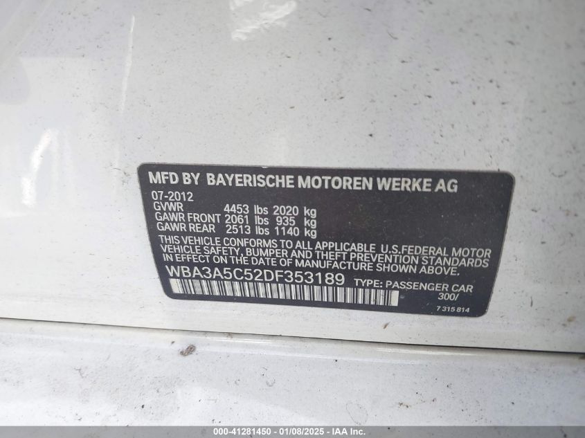 VIN WBA3A5C52DF353189 2013 BMW 328I no.9