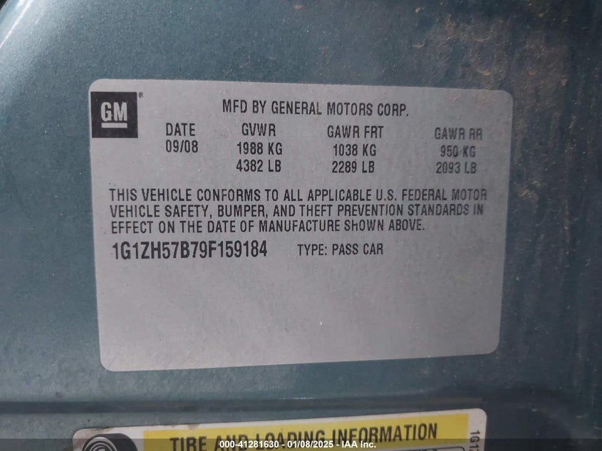 2009 CHEVROLET MALIBU VIN: 1G1ZH57B79F159184