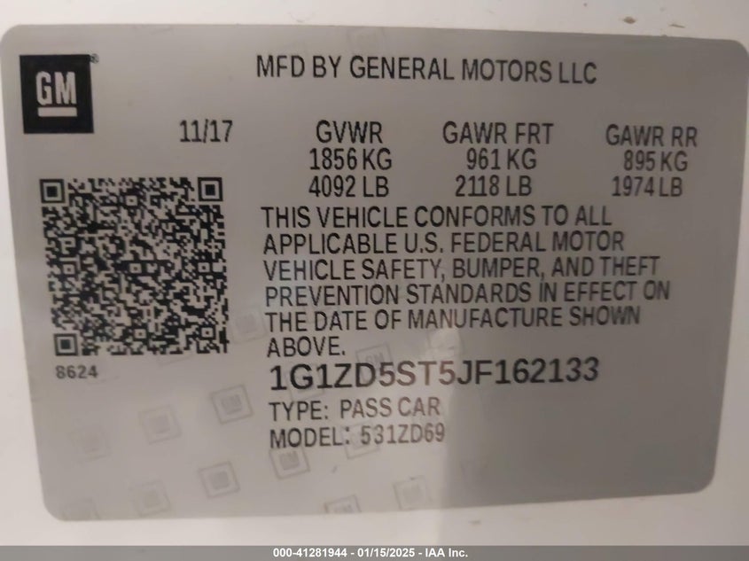 2018 CHEVROLET MALIBU VIN: 1G1ZD5ST5JF162133
