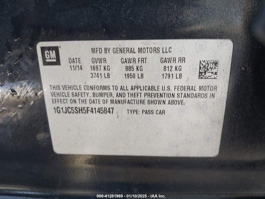 2015 CHEVROLET SONIC LT AUTO - 1G1JC5SH5F4145847