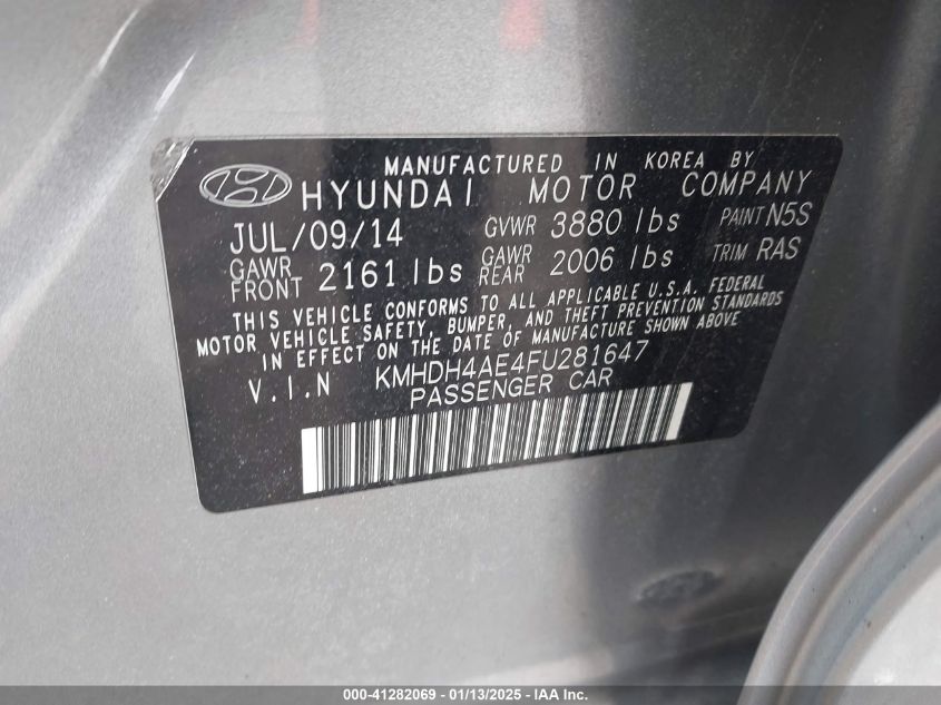 VIN KMHDH4AE4FU281647 2015 Hyundai Elantra, SE no.9