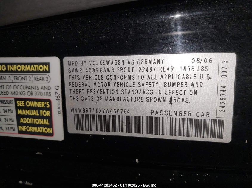 2007 VOLKSWAGEN RABBIT VIN: WVWBR71KX7W055764