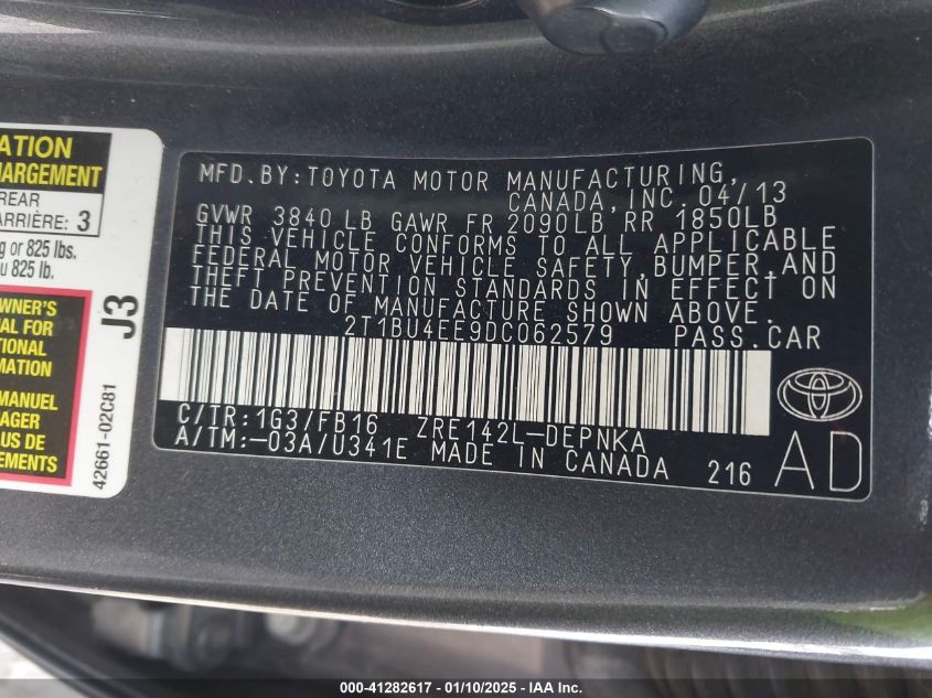 VIN 2T1BU4EE9DC062579 2013 Toyota Corolla, LE no.9