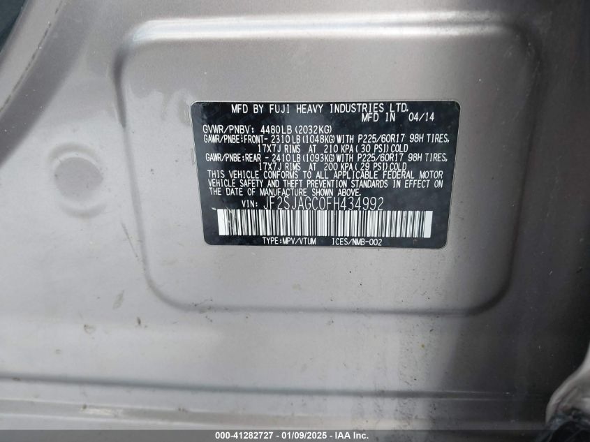 VIN JF2SJAGC0FH434992 2015 Subaru Forester, 2.5I Pr... no.9