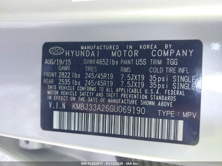 VIN KM8J33A26GU069190 2016 HYUNDAI TUCSON no.9