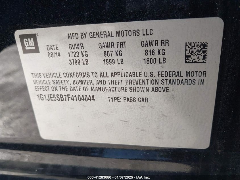 VIN 1G1JE5SB7F4104044 2015 CHEVROLET SONIC no.9