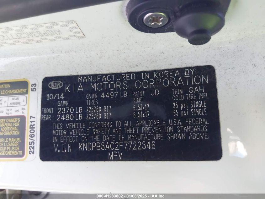 VIN KNDPB3AC2F7722346 2015 KIA Sportage, LX no.9