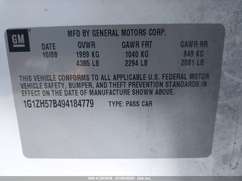 2009 CHEVROLET MALIBU VIN: 1G1ZH57B494184779