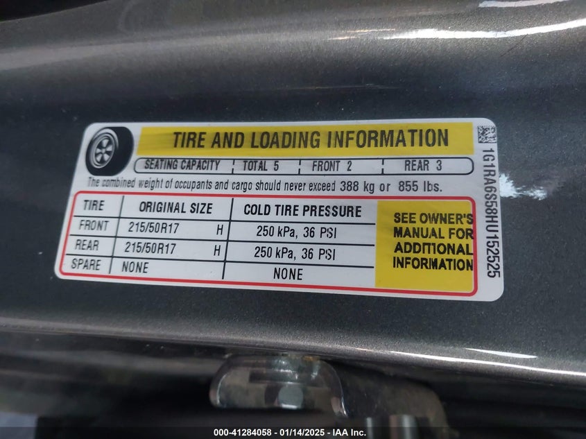 2017 CHEVROLET VOLT VIN: 1G1RA6S58HU152525