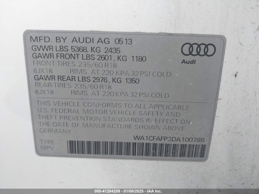 VIN WA1CFAFP3DA100786 2013 AUDI Q5 no.9