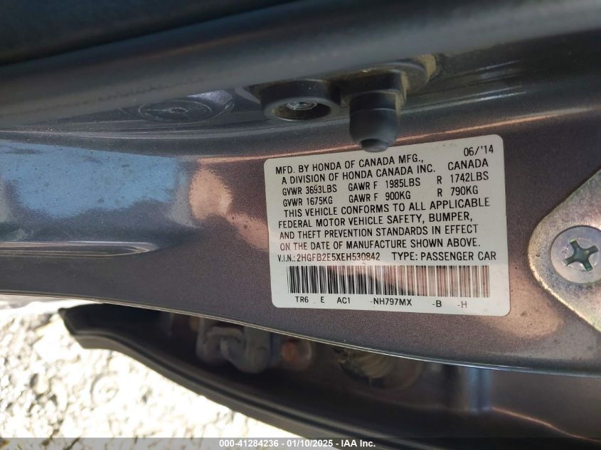 VIN 2HGFB2E5XEH530842 2014 Honda Civic, LX no.9