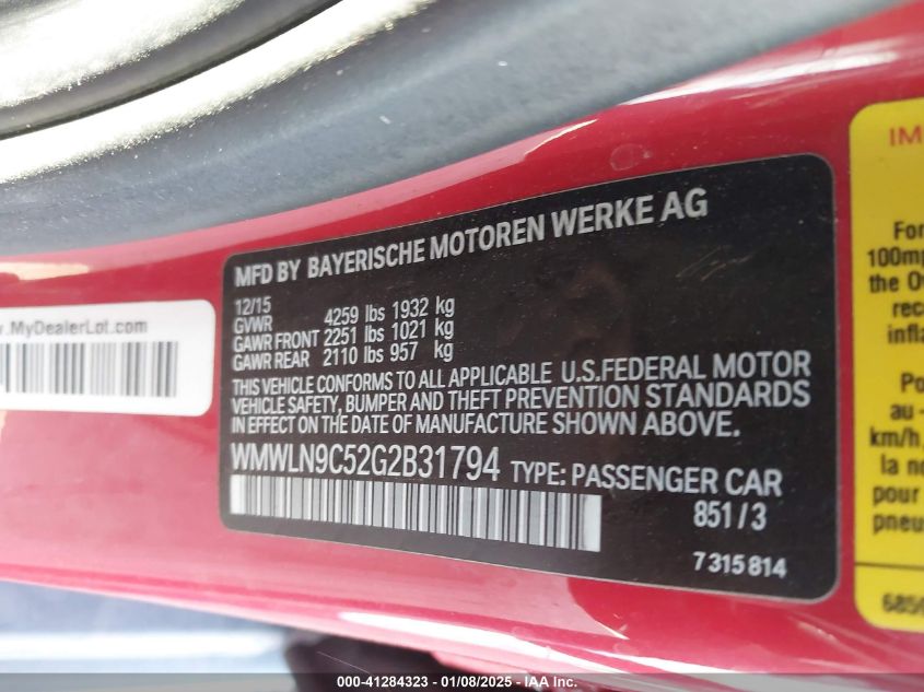2016 MINI CLUBMAN VIN: WMWLN9C52G2B31794