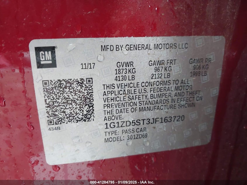 2018 CHEVROLET MALIBU VIN: 1G1ZD5ST3JF163720