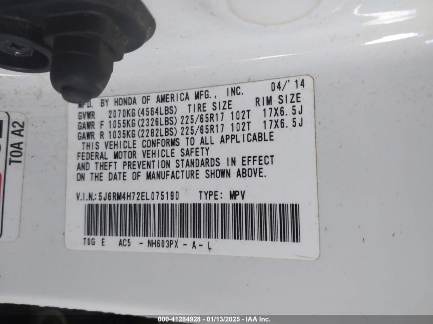 VIN 5J6RM4H72EL075190 2014 HONDA CR-V no.9