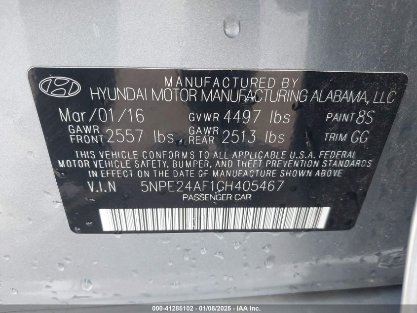 VIN 5NPE24AF1GH405467 2016 Hyundai Sonata, SE no.9