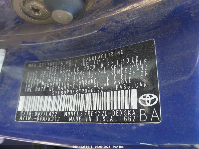 2014 TOYOTA COROLLA VIN: 5YFBURHE8EP046822