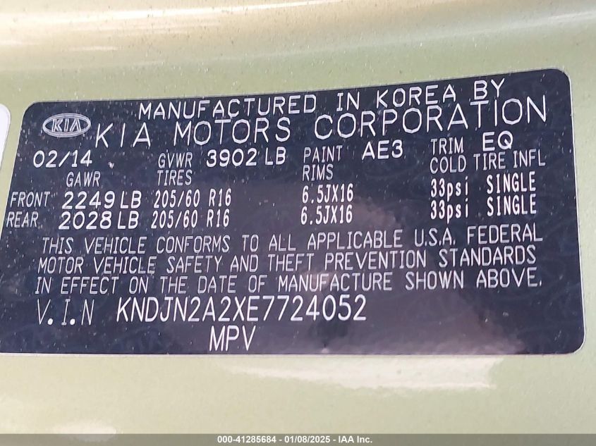 VIN KNDJN2A2XE7724052 2014 KIA Soul no.9