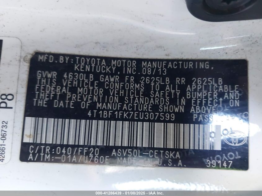 VIN 4T1BF1FK7EU307599 2014 TOYOTA CAMRY no.9