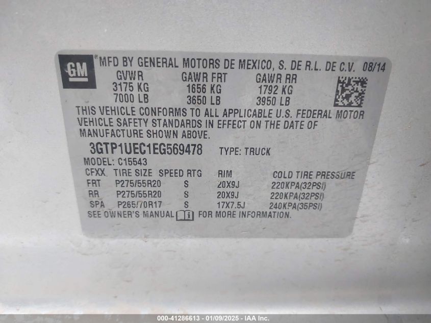 VIN 3GTP1UEC1EG569478 2014 GMC Sierra, 1500 Sle no.9