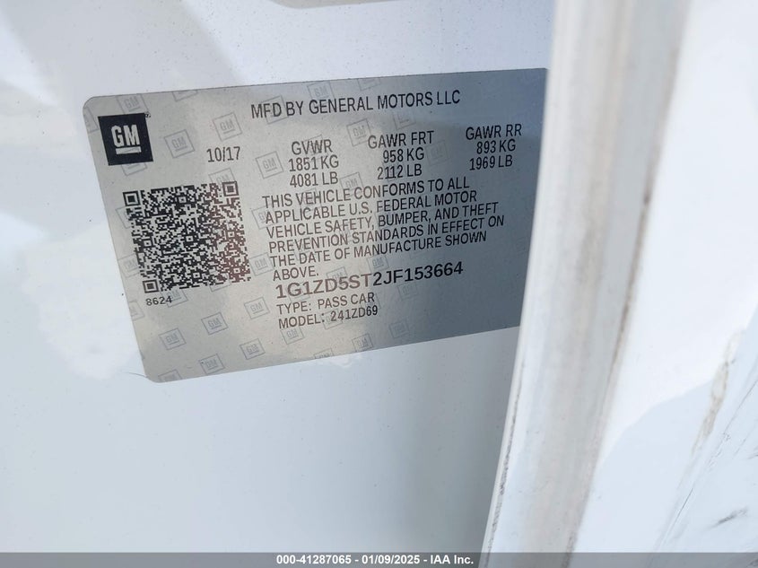 2018 CHEVROLET MALIBU VIN: 1G1ZD5ST2JF153664