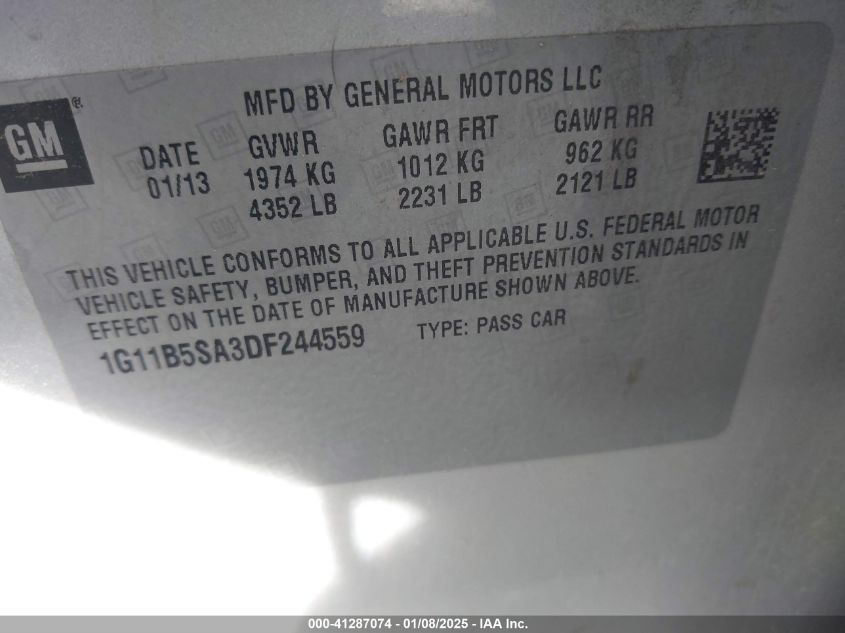 VIN 1G11B5SA3DF244559 2013 CHEVROLET MALIBU no.9