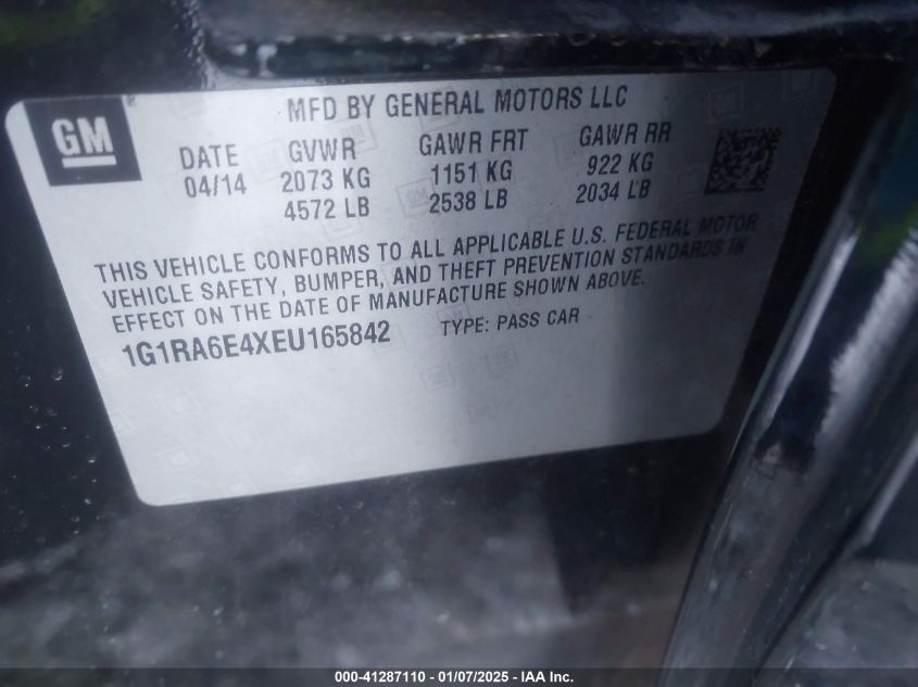 VIN 1G1RA6E4XEU165842 2014 CHEVROLET VOLT no.9