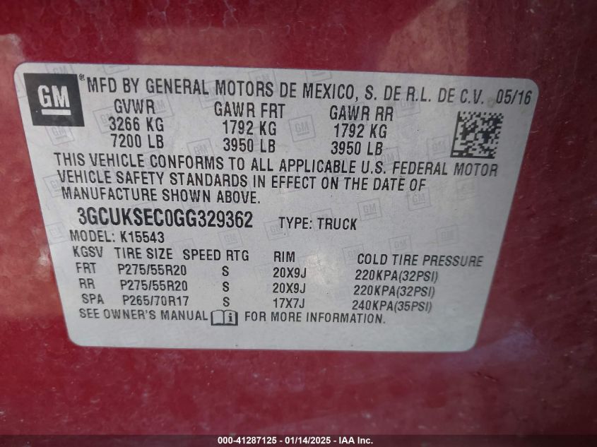 VIN 3GCUKSEC0GG329362 2016 Chevrolet Silverado 1500... no.9