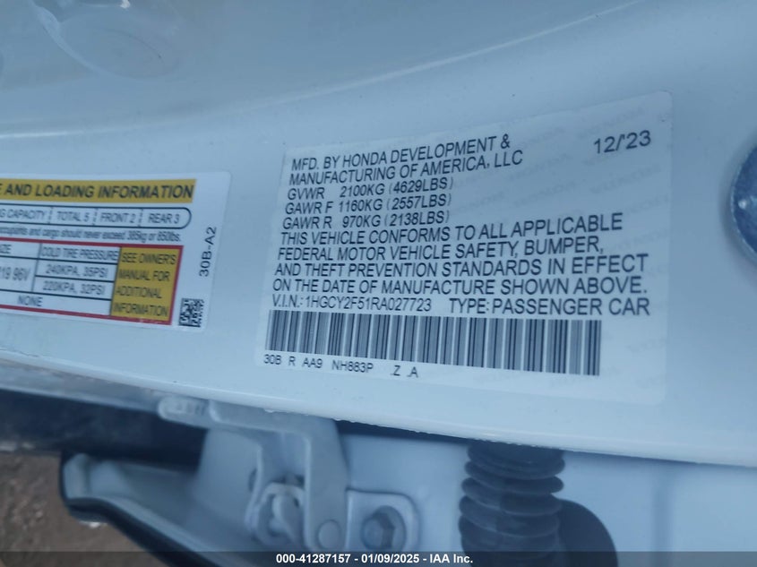 2024 HONDA ACCORD VIN: 1HGCY2F51RA027723
