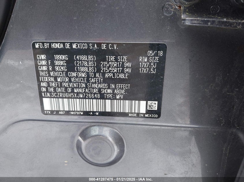 2018 HONDA HR-V EX - 3CZRU6H5XJM726648