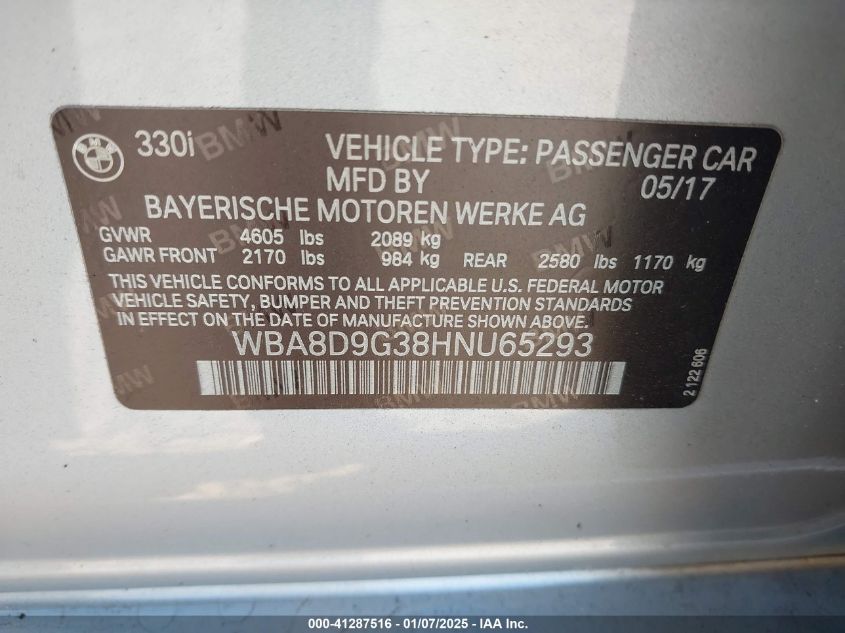 VIN WBA8D9G38HNU65293 2017 BMW 330I no.9