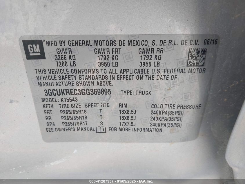 VIN 3GCUKREC3GG369895 2016 Chevrolet Silverado 1500... no.9