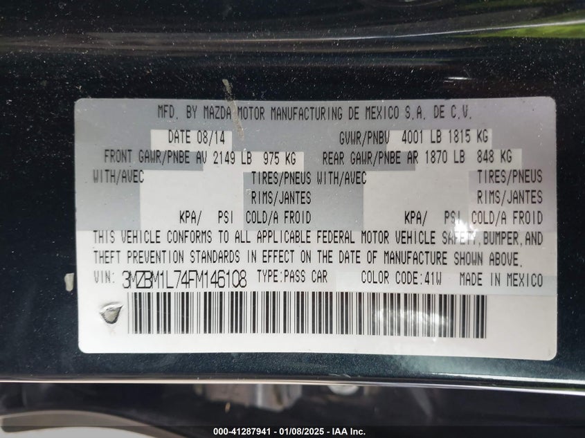 2015 MAZDA MAZDA3 VIN: 3MZBM1L74FM146108