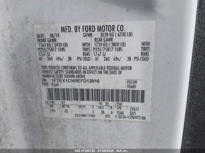 VIN 1FTEX1CM5EFD12616 2014 Ford F-150, XL no.9