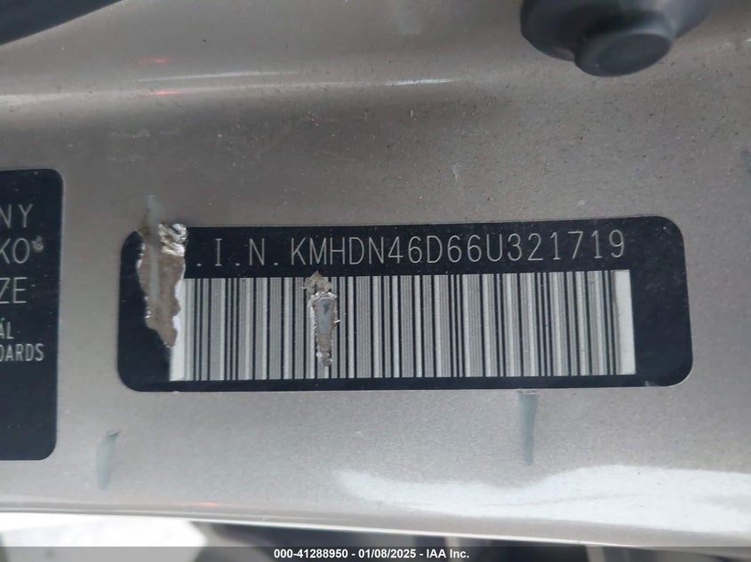 2006 HYUNDAI ELANTRA VIN: KMHDN46D66U321719