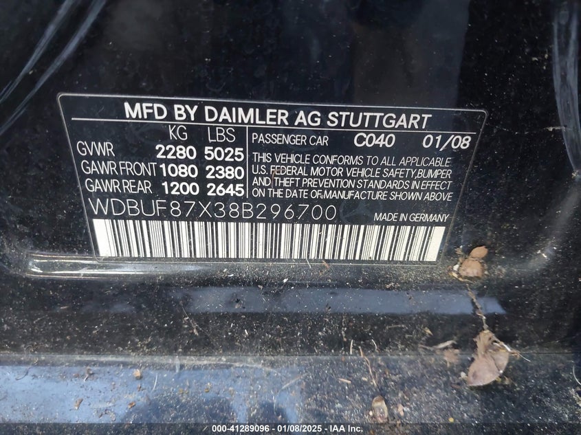 2008 MERCEDES-BENZ E 350 VIN: WDBUF87X38B296700