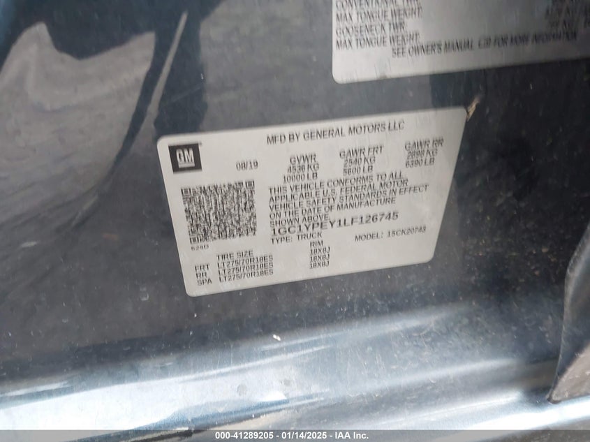 2020 CHEVROLET SILVERADO 2500HD 4WD  STANDARD BED LTZ - 1GC1YPEY1LF126745