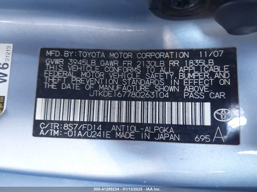2008 TOYOTA SCION TC VIN: JTKDE167780263104