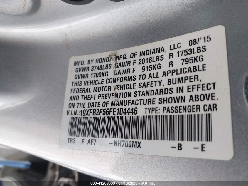 VIN 19XFB2F56FE104446 2015 Honda Civic, LX no.9