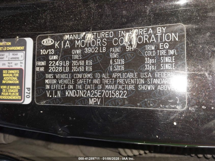 VIN KNDJN2A25E7015822 2014 KIA SOUL no.9