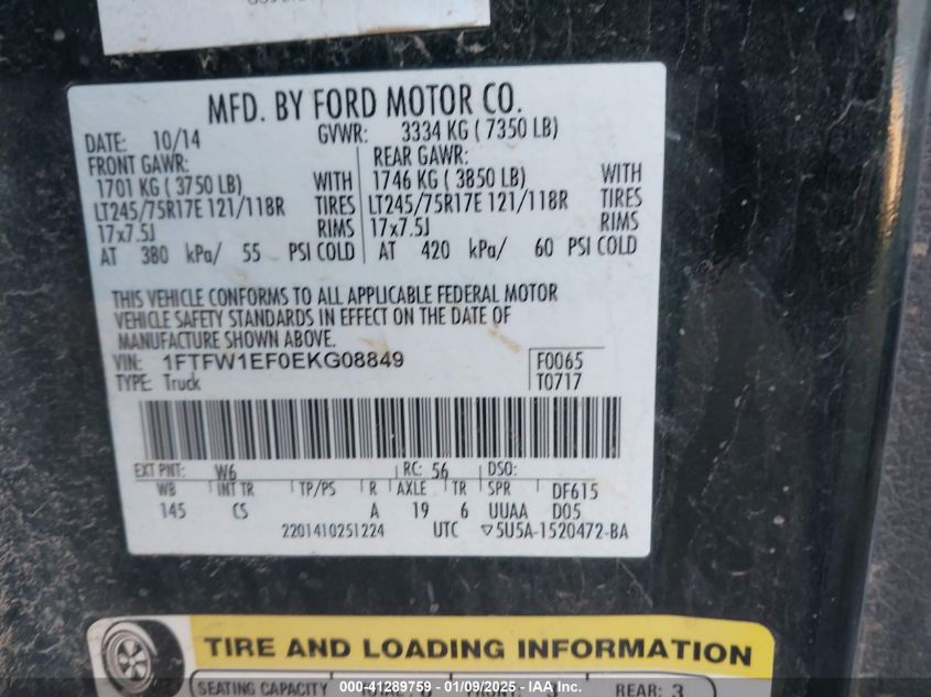 VIN 1FTFW1EF0EKG08849 2014 Ford F-150, XL no.9