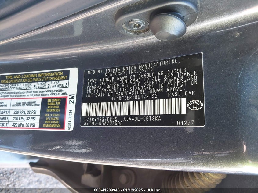 2011 TOYOTA CAMRY VIN: 4T1BF3EK1BU128192