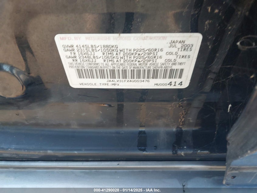 2004 Mitsubishi Outlander Ls VIN: JA4LX31FX4U003476 Lot: 41290028