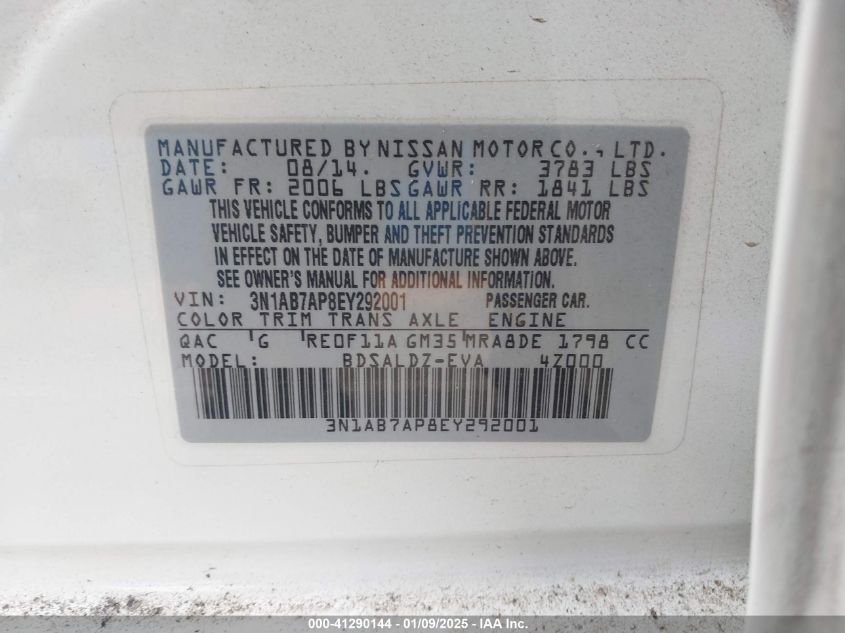 VIN 3N1AB7AP8EY292001 2014 NISSAN SENTRA no.9