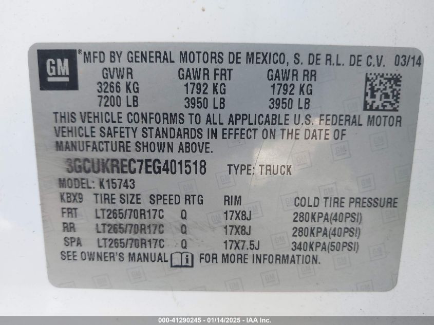 VIN 3GCUKREC7EG401518 2014 CHEVROLET SILVERADO 1500 no.9