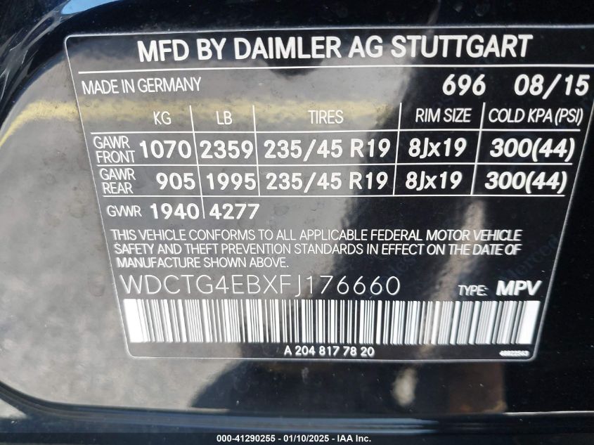 VIN WDCTG4EBXFJ176660 2015 Mercedes-Benz GLA 250 no.9