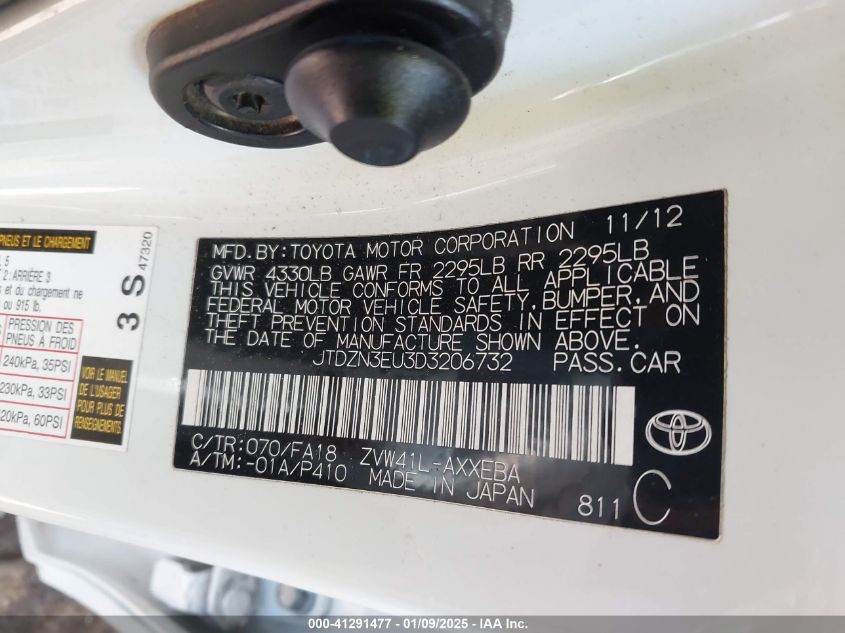 VIN JTDZN3EU3D3206732 2013 Toyota Prius, V Three no.9