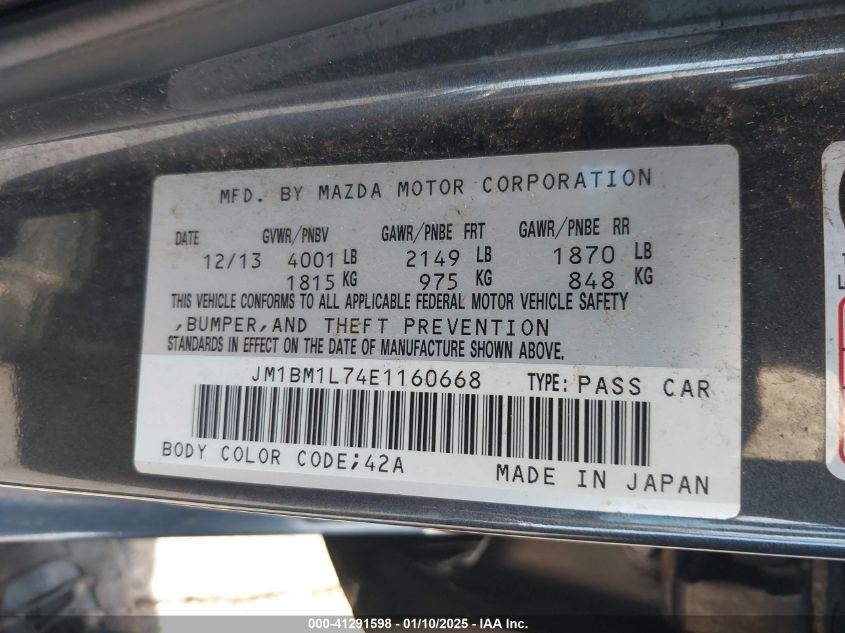 VIN JM1BM1L74E1160668 2014 MAZDA MAZDA3 no.9