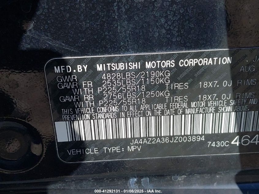 VIN JA4AZ2A36JZ003894 2018 Mitsubishi Outlander, ES no.9