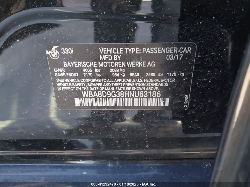 VIN WBA8D9G38HNU63186 2017 BMW 330I no.9