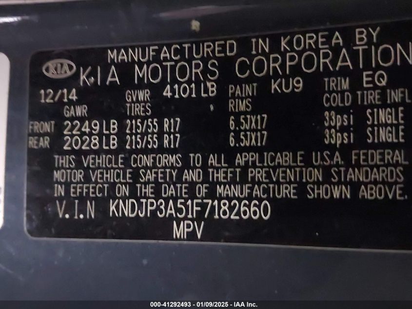 VIN KNDJP3A51F7182660 2015 KIA Soul, + no.9